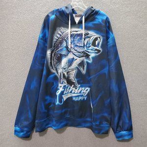 Fishing Nice Men Sweatshirt XL Blue‎ Tie Dye Hoodie Bass Fishing Makes Me Happy